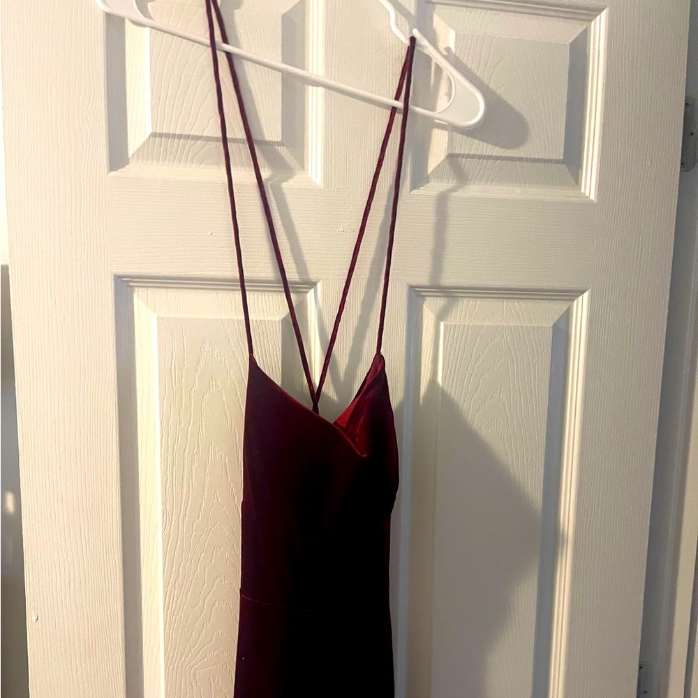 Burgundy velvet cross back gown